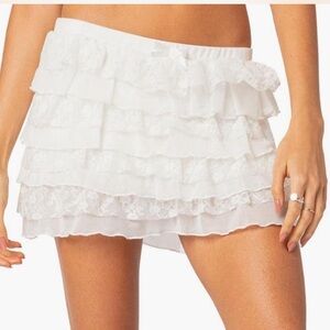 Edikted White Ruffle Lace Mini Skirt